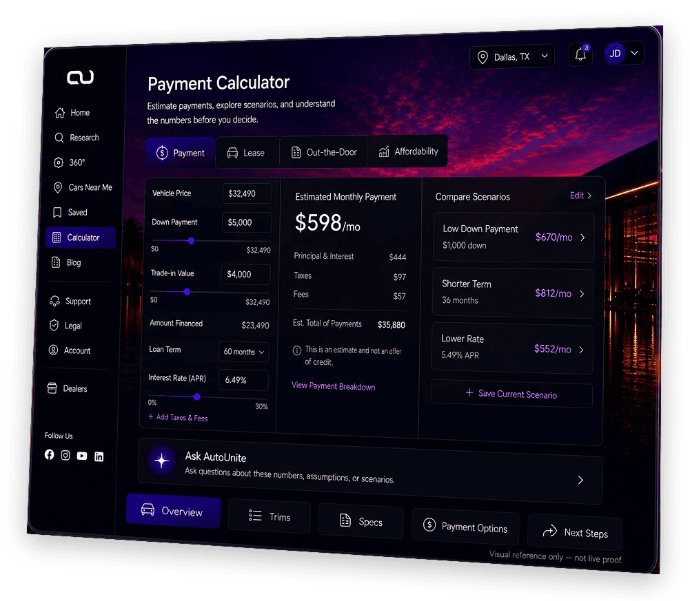Calculator preview on AutoUnite